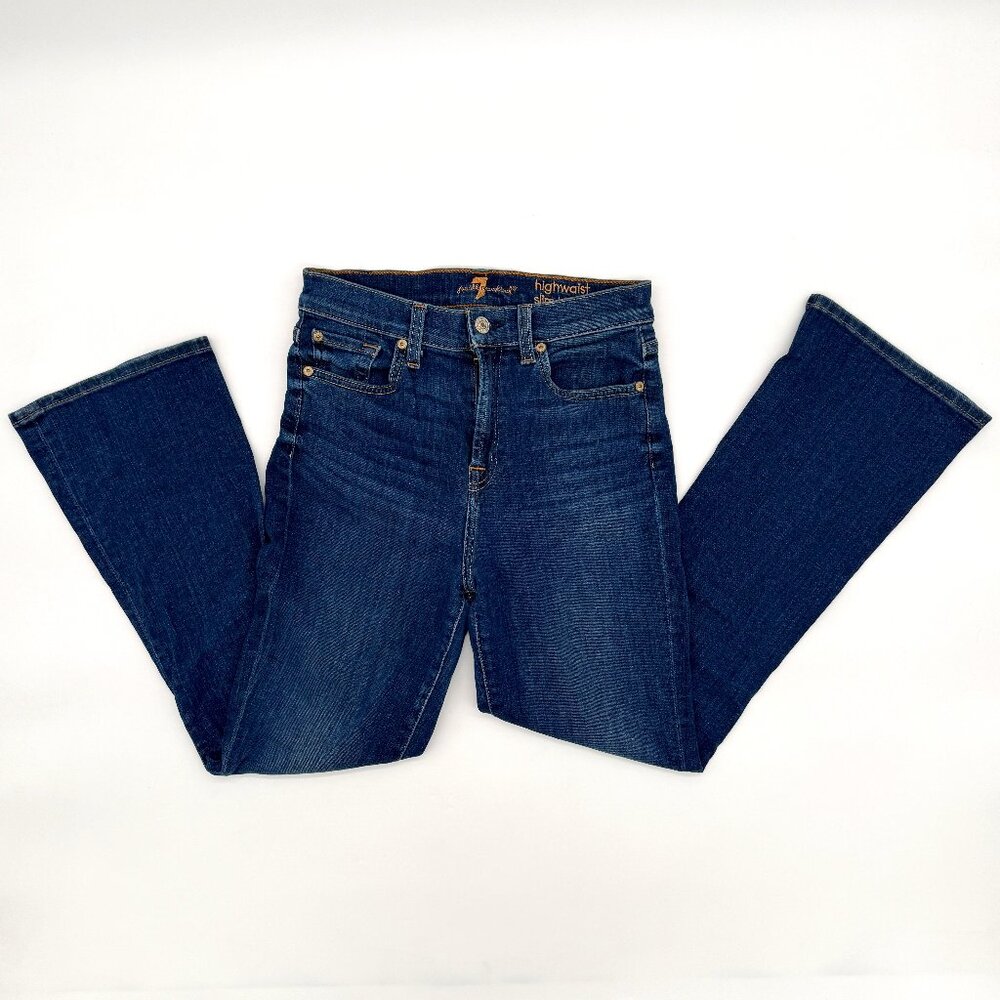 7 For All Mankind Dark Blue High Rise Slim Kick Boot Cut Stretch Denim Jeans 26